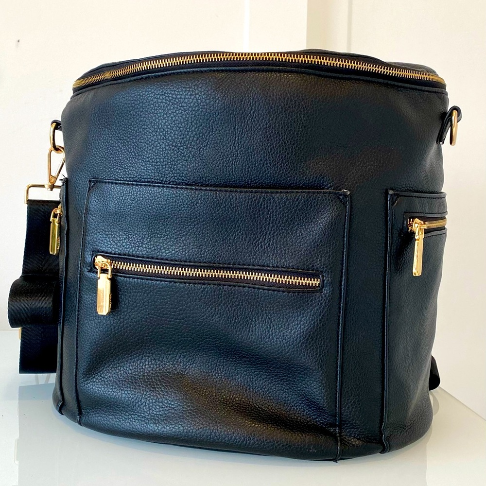 Miss Fong black faux leather pack/diaper bag